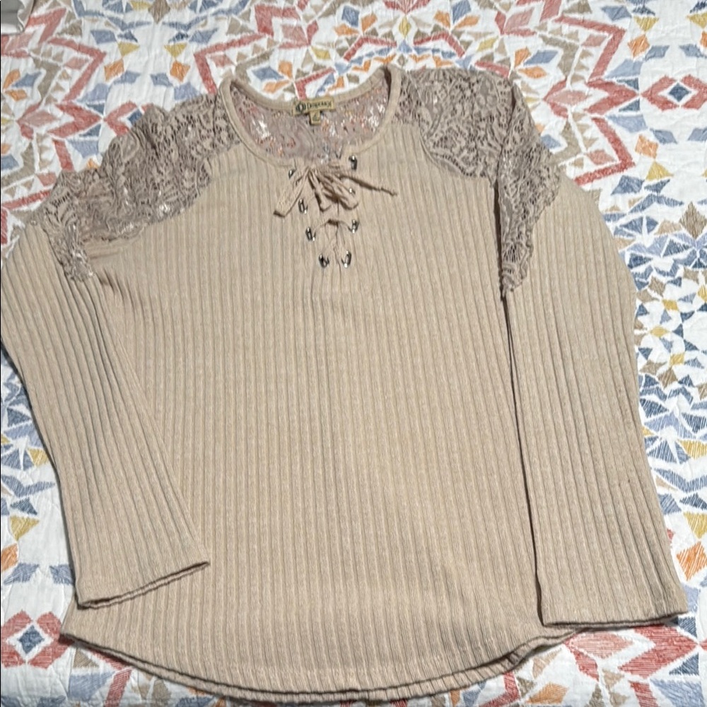 Democracy Tan Lace-Up Sweater